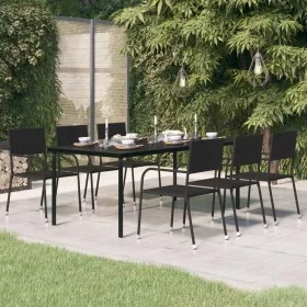 Mesa de comedor para jardín acero y vidrio negro