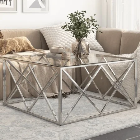Mesa de centro plateada acero inoxidable y vidrio templado von , Couchtisch - Ref: Foro24-349977, Preis: 227,19 €, Rabatt: -5%%