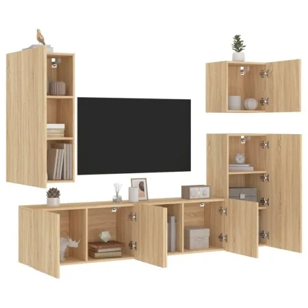 Muebles de TV de pared 5 pzas madera de ingeniería roble Sonoma | Foro24.es | Tu tienda online para hogar, jardín y más Foro24.es