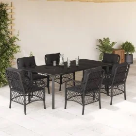 Set de comedor de jardín 7 pzas y cojines ratán sintético negro by , Garden sets - Ref: Foro24-3212108, Price: 726,69 €, Disc...