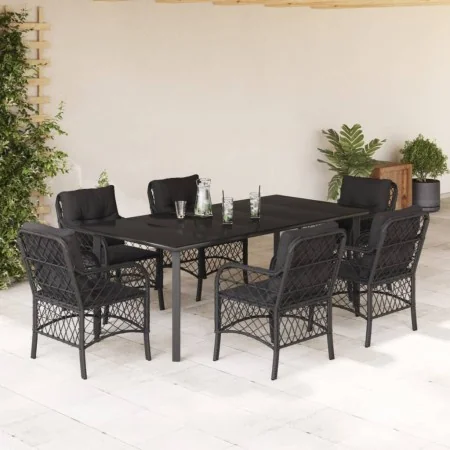 Set de comedor de jardín 7 pzas y cojines ratán sintético negro by , Garden sets - Ref: Foro24-3212108, Price: 726,69 €, Disc...