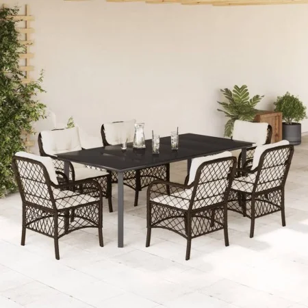 Set comedor de jardín 7 pzas con cojines ratán sintético marrón von , Gartensets - Ref: Foro24-3212122, Preis: 749,66 €, Raba...