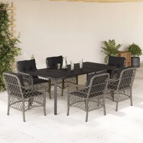 Set comedor jardín 7 pzas y cojines ratán sintético gris by , Garden sets - Ref: Foro24-3212136, Price: 753,71 €, Discount: -5%%