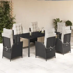 Set de comedor de jardín 7 pzas y cojines ratán sintético negro de , Conjuntos de jardín - Ref: Foro24-3213390, Precio: 1,00 ...