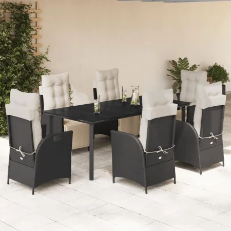Set de comedor de jardín 7 pzas y cojines ratán sintético negro de , Conjuntos de jardín - Ref: Foro24-3213390, Precio: 1,00 ...