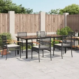 Set de comedor de jardín 7 pzas y cojines ratán sintético negro von , Gartensets - Ref: Foro24-3213608, Preis: 545,36 €, Raba...