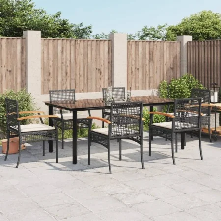 Set de comedor de jardín 7 pzas y cojines ratán sintético negro by , Garden sets - Ref: Foro24-3213608, Price: 545,36 €, Disc...