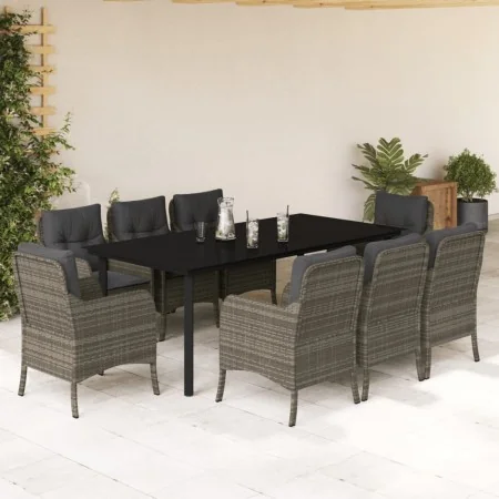 Set comedor jardín 9 pzas y cojines ratán sintético gris von , Gartensets - Ref: Foro24-3211961, Preis: 1,00 €, Rabatt: -5%%