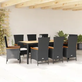 Set de comedor de jardín 9 pzas y cojines ratán sintético negro by , Garden sets - Ref: Foro24-3277521, Price: 1,00 €, Discou...