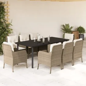 Set comedor de jardín 9 pzas con cojines ratán