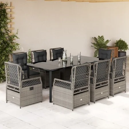 Set comedor de jardín 9 pzas cojines ratán sintético gris claro | Foro24.es | Tu tienda online para hogar, jardín y más Foro24.es