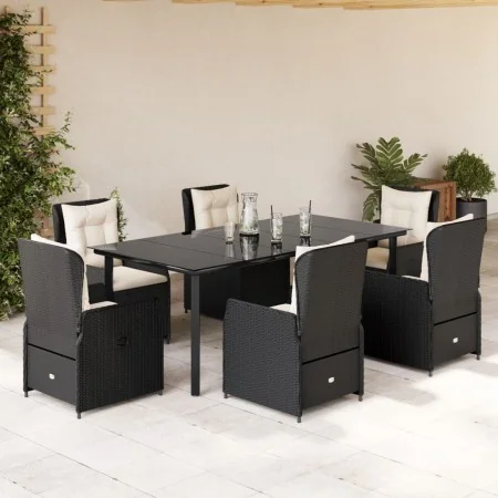 Set de comedor de jardín 7 pzas y cojines ratán sintético negro von , Gartensets - Ref: Foro24-3262838, Preis: 887,98 €, Raba...