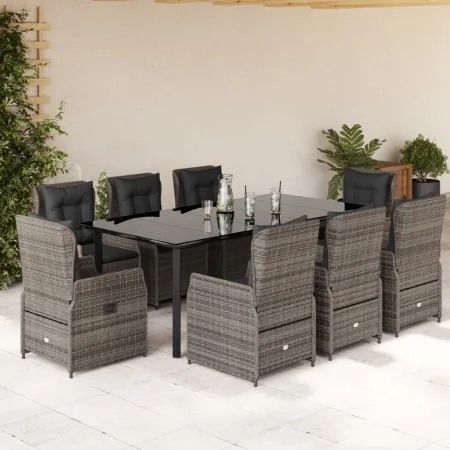 Set comedor jardín 9 pzas y cojines ratán sintético gris by , Garden sets - Ref: Foro24-3262867, Price: 1,00 €, Discount: -5%%