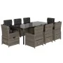 Set comedor jardín 9 pzas y cojines ratán sintético gris by , Garden sets - Ref: Foro24-3262867, Price: 1,00 €, Discount: -5%%