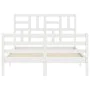 White solid wood bed frame with headboard 120x200 cm by vidaXL, Beds and slatted bases - Ref: Foro24-3194892, Price: 124,22 €...