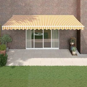Toldo retráctil automático amarillo y blanco 5x3 m by , Awnings - Ref: Foro24-3154485, Price: 382,63 €, Discount: -5%%