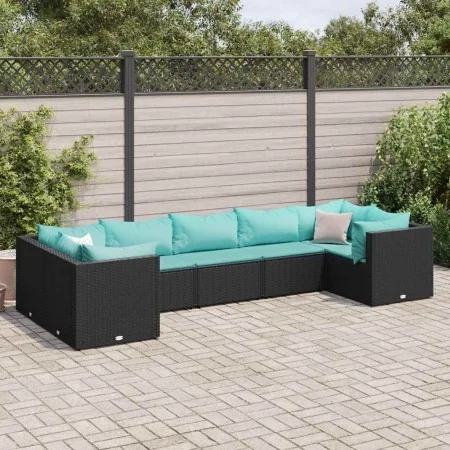 Set de muebles de jardín y cojines 7 pzas ratán sintético negro by , Garden sets - Ref: Foro24-3308260, Price: 542,06 €, Disc...