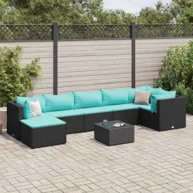 Set de muebles de jardín 8 pzas y cojines ratán sintético negro de , Conjuntos de jardín - Ref: Foro24-3308236, Precio: 515,3...