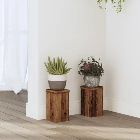Soportes de plantas 2 uds madera roble envejecido