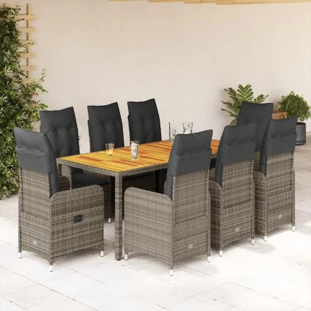 Mesita y sillas jardín 9 piezas y cojines ratán sintético gris von , Gartensets - Ref: Foro24-3277026, Preis: 1,00 €, Rabatt:...