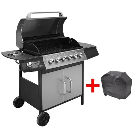 Barbacoa grill de gas 6+1 quemadores negra y plateada by , Barbecues - Ref: Foro24-273793, Price: 443,56 €, Discount: -5%%