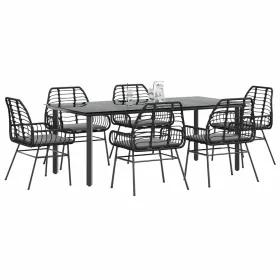 Set de comedor de jardín 7 piezas cojines ratán
