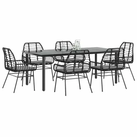 Set de comedor de jardín 7 piezas cojines ratán sintético negro | Foro24.es | Tu tienda online para hogar, jardín y más Foro24.es