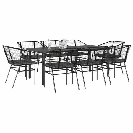 Set de comedor jardín 9 piezas cojines ratán polivinílico negro | Foro24.es | Tu tienda online para hogar, jardín y más Foro24.es