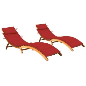 Tumbonas 2 unidades con cojines madera maciza de acacia de , Tumbonas - Ref: Foro24-3077367, Precio: 379,73 €, Descuento: -5%%