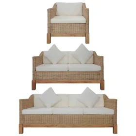 Juego de sofás con cojines 3 piezas de ratán natural de , Sofás - Ref: Foro24-278616, Precio: 1,00 €, Descuento: -5%%