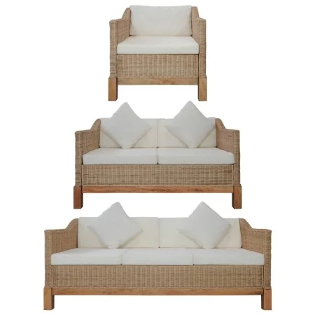 Juego de sofás con cojines 3 piezas de ratán natural de , Sofás - Ref: Foro24-278616, Precio: 1,00 €, Descuento: -5%%