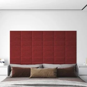 Paneles de pared 12 uds tela rojo tinto 30x15 cm