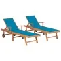 Tumbonas 2 unidades madera maciza de teca con cojín azul von , Liegen - Ref: Foro24-3073190, Preis: 550,48 €, Rabatt: -5%%