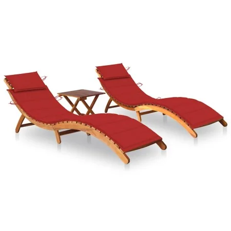 Tumbonas 2 unidades con mesa y cojines madera maciza de acacia von , Liegen - Ref: Foro24-3077382, Preis: 382,35 €, Rabatt: -5%%