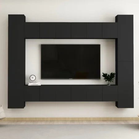 Set de muebles de salón TV 10 piezas madera ingeniería negro by , TV Furniture - Ref: Foro24-3078757, Price: 395,32 €, Discou...