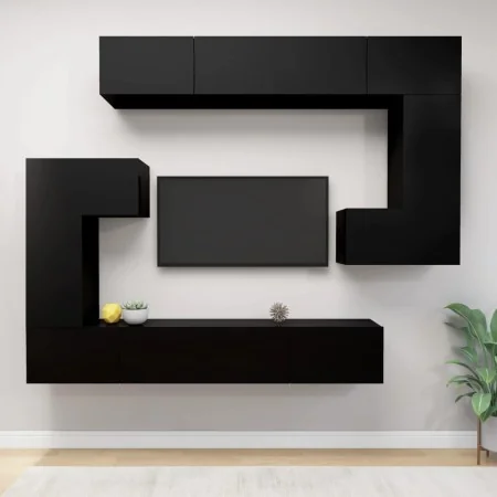 Set de muebles para TV 8 piezas madera contrachapada negro de , Muebles TV - Ref: Foro24-3078830, Precio: 435,21 €, Descuento...