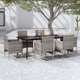 Juego de comedor de jardín 7 piezas con cojines gris y negro de , Conjuntos de jardín - Ref: Foro24-3099315, Precio: 558,58 €...