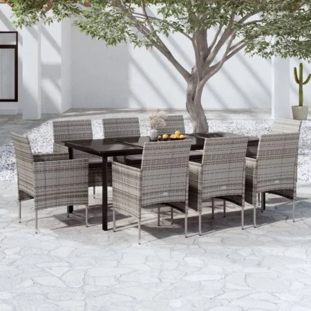 Juego de comedor para jardín 9 piezas con cojines gris y negro von , Gartensets - Ref: Foro24-3099292, Preis: 801,69 €, Rabat...