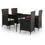 Juego de comedor de jardín 5 piezas con cojines negro von , Gartensets - Ref: Foro24-3099445, Preis: 636,17 €, Rabatt: -5%%