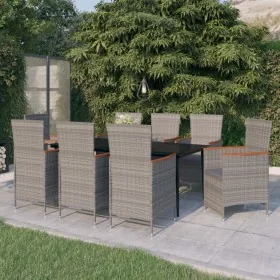 Juego de comedor de jardín 9 pzas con cojines gris de , Conjuntos de jardín - Ref: Foro24-3099470, Precio: 1,00 €, Descuento:...