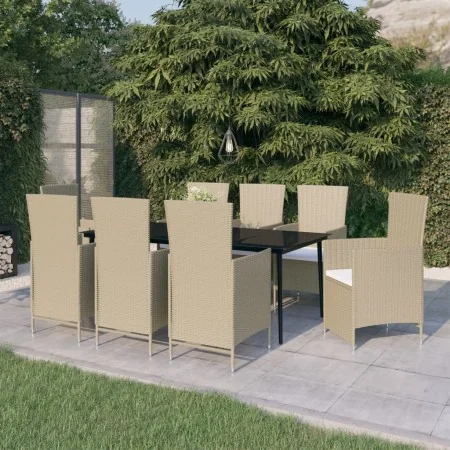 Juego de comedor de jardín 9 piezas con cojines beige by , Garden sets - Ref: Foro24-3099472, Price: 1,00 €, Discount: -5%%