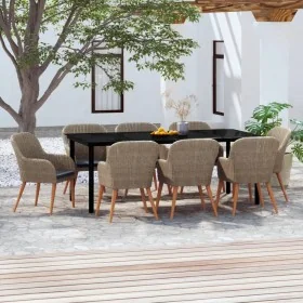 Juego de comedor de jardín 9 piezas y cojines marrón by , Garden sets - Ref: Foro24-3099516, Price: 1,00 €, Discount: -5%%