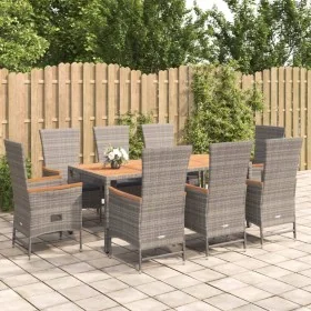 Set comedor jardín 9 pzas y cojines ratán