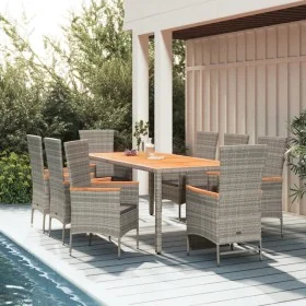 Set comedor jardín 9 pzas y cojines ratán sintético gris by , Garden sets - Ref: Foro24-3157545, Price: 865,27 €, Discount: -5%%