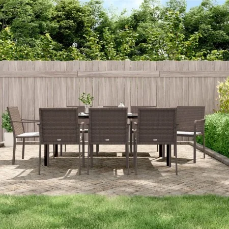 Juego comedor jardín 9 piezas y cojines ratán sintético y acero by , Garden sets - Ref: Foro24-3186966, Price: 564,17 €, Disc...