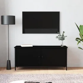 Mueble TV con puertas madera contrachapada negro