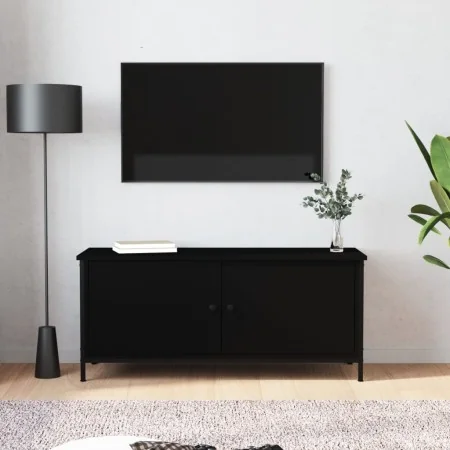 Mueble TV con puertas madera contrachapada negro 102x35x45 cm | Foro24.es | Tu tienda online para hogar, jardín y más Foro24.es
