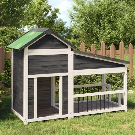 Caseta para perros madera maciza de pino gris 143x60,5x109 cm | Foro24.es | Tu tienda online para hogar, jardín y más Foro24.es