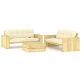 Set de sofás jardín 3 piezas con cojines madera pino impregnada de , Conjuntos de jardín - Ref: Foro24-3065785, Precio: 808,0...