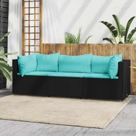 Set de muebles de jardín 3 pzas y cojines ratán sintético negro by , Outdoor sofas - Ref: Foro24-319798, Price: 219,74 €, Dis...